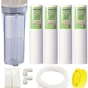 KRPLUS® Pre-Filter Transparent Housing | 4 Pcs Spun Filter | 1/4" Elbows Connector | 5 Mtr RO Pipe | Teflon Tape | Hanging Plate Suitable For All Types OF Water Purifier